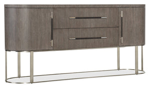 Hooker Furniture Modern Mood Server Elegant Quartered Oak Sideboard With Wire-Brushed Texture, Pewter Accents, Storage Delight Medium Brown 6850-75907-89
