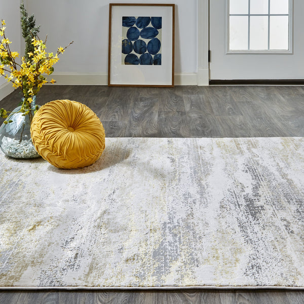 Feizy Rugs Aura Luxe Abstract Gradient Rug - Durable Polyester Blend For A Stunning Modern Home Décor Gold,Gray,Ivory Polyester,Polypropylene Aur3735fgldgryj10