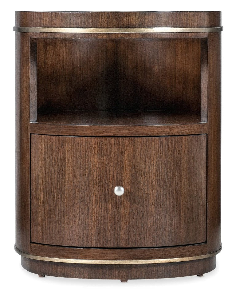 Hooker Furniture Melange Oval Contours Side Table With Beveled Glass Top, Dark Walnut & Champagne Trim, Drawer Shelf 628-80549-89