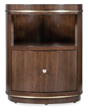 Hooker Furniture Melange Oval Contours Side Table With Beveled Glass Top, Dark Walnut & Champagne Trim, Drawer Shelf 628-80549-89