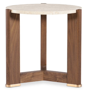 Hooker Furniture Eleana Honed Marble Round End Table With Light Caramel Walnut Base — Sophisticated Accent Piece 24.00 L x 25.50W x 24.00H 7252-80216-85