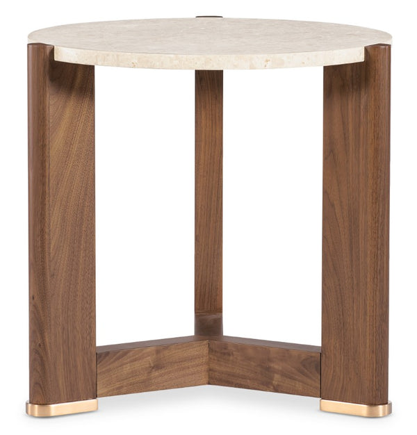 Hooker Furniture Eleana Honed Marble Round End Table With Light Caramel Walnut Base — Sophisticated Accent Piece 24.00 L x 25.50W x 24.00H 7252-80216-85