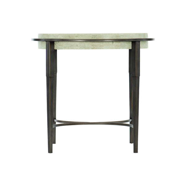 Bernhardt Bernhardt Barclay Side Table With Honed White Travertine Top & Antique Pewter Sculptural Base, 26" 512122