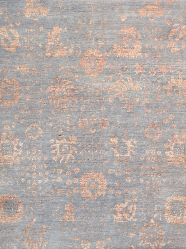 Pasargad Home Transitional Hand-knotted Blue Bamboo Silk & Wool Area Rug For Elegant Living Spaces   Vase-1071 10x14