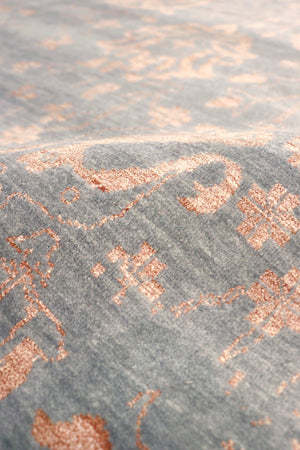 Pasargad Home Transitional Hand-knotted Blue Bamboo Silk & Wool Area Rug For Elegant Living Spaces   Vase-1071 10x14