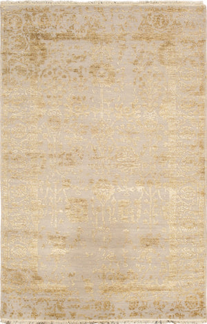 Pasargad Home Transitional Hand-knotted Silver Area Rug - Luxury Bamboo Silk & Wool Elegance   Vase-3gld 4x6