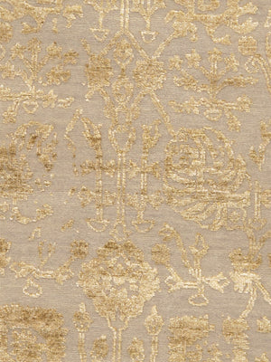 Pasargad Home Transitional Hand-knotted Silver Area Rug - Luxury Bamboo Silk & Wool Elegance   Vase-3gld 4x6