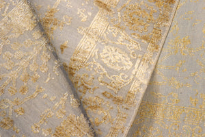 Pasargad Home Transitional Hand-knotted Silver Area Rug - Luxury Bamboo Silk & Wool Elegance   Vase-3gld 4x6