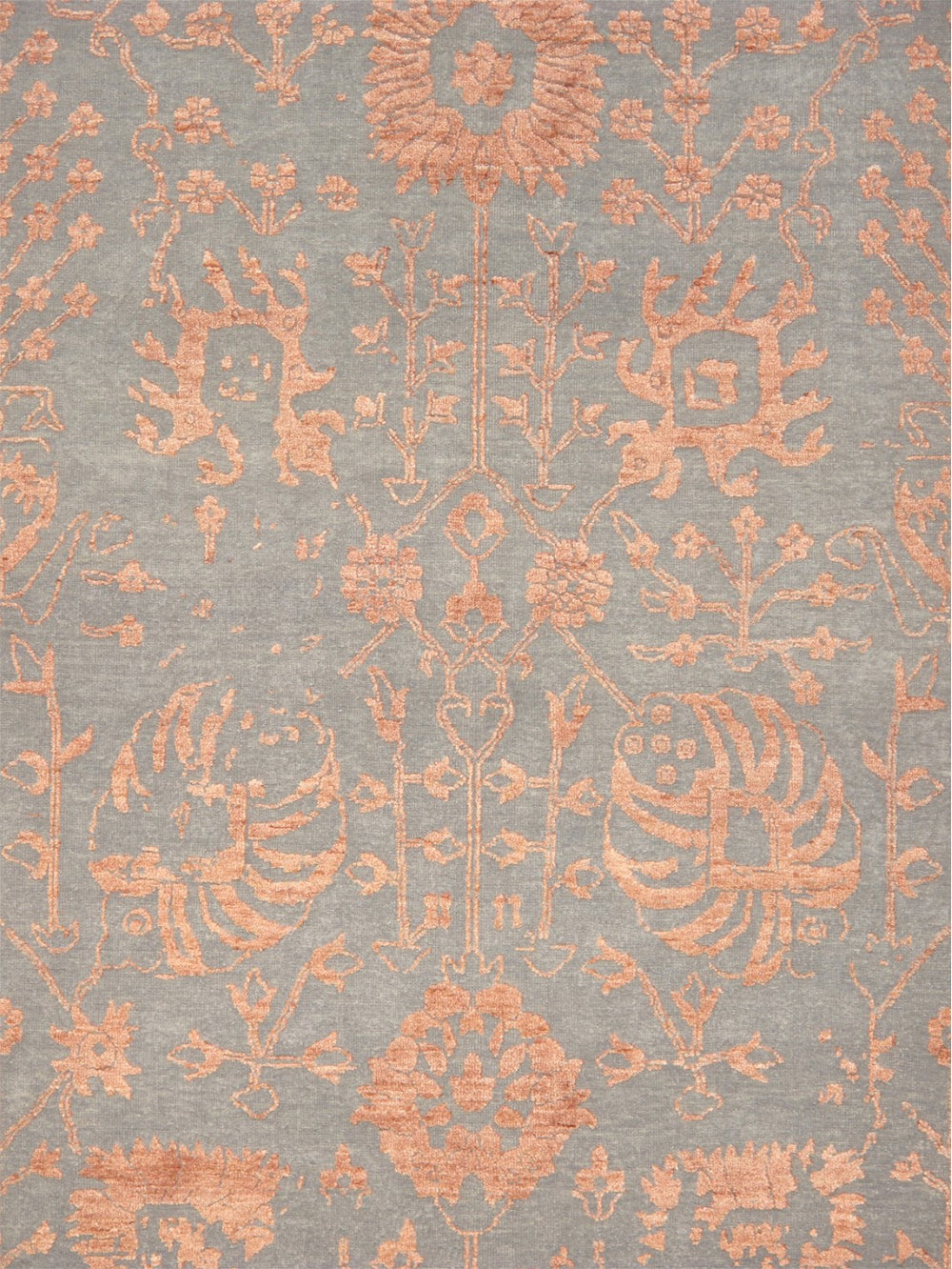 Pasargad Home Transitional Hand-knotted Silver Area Rug - Luxury Bamboo Silk & Wool Elegance   Vase-3sm 9x12
