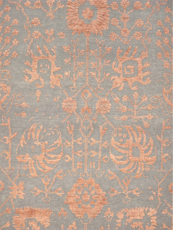 Pasargad Home Transitional Hand-knotted Silver Area Rug - Luxury Bamboo Silk & Wool Elegance   Vase-3sm 9x12