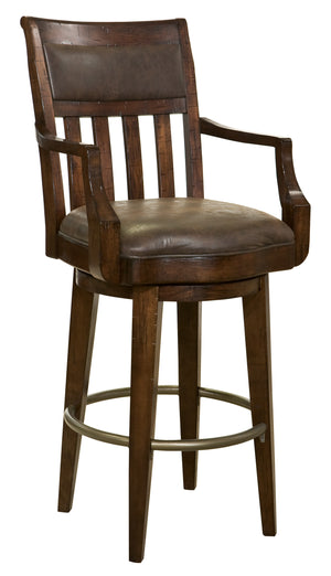 Hekman Furniture 697030 Harbor Springs Barstool - Rustic Swivel Design With Faux Leather & Antique Brass Footrest Rustic Hardwood Harbor Springs Bar Stool 697030