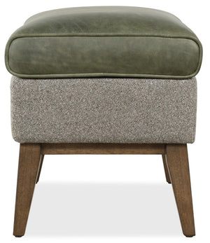 Hooker Furniture Camille Upholstered Ottoman In Siena Moss Leather & Potenza Graphite Fabric, Dark Tapered Legs, Versatile Seating CC237-OT-026