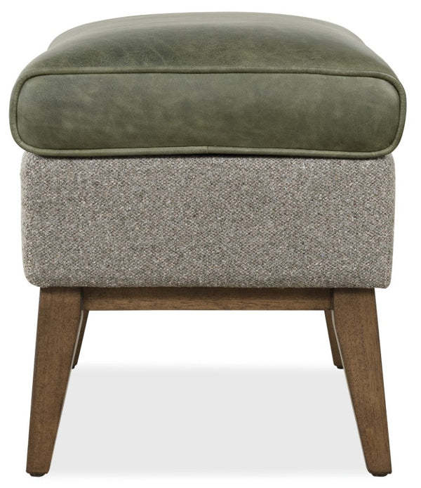 Hooker Furniture Camille Upholstered Ottoman In Siena Moss Leather & Potenza Graphite Fabric, Dark Tapered Legs, Versatile Seating CC237-OT-026