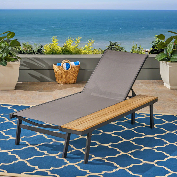 English Elm Christopher Knight Home® - Waterloo Chaise Lounge With Wood Side Table - Modern Comfort, Breathable Mesh & Stylish Design 62756.00BLK