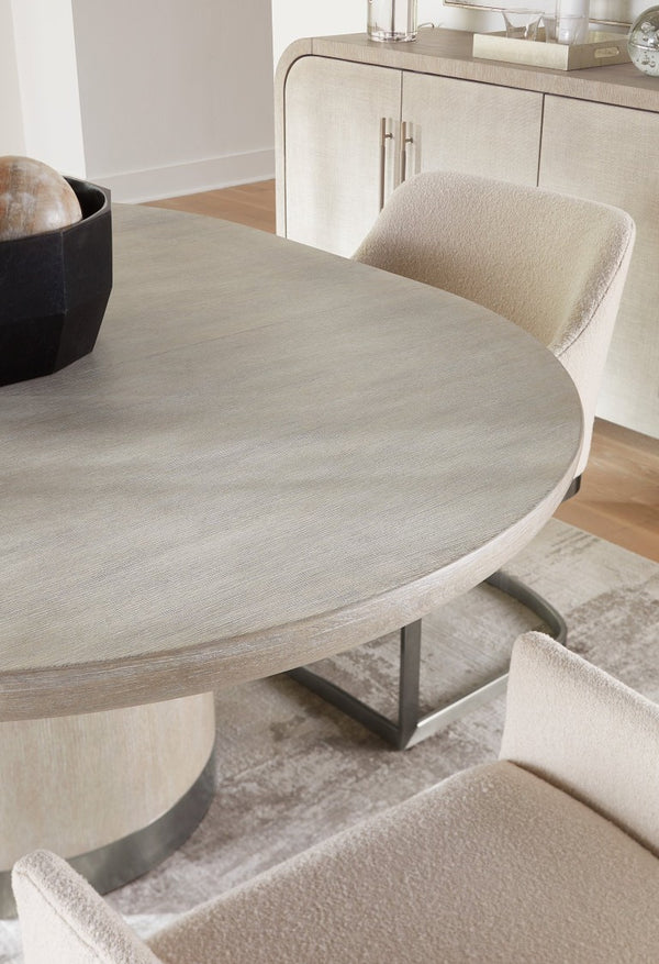 Hooker Furniture Modern Mood Round Dining Table With Alabaster Oak Veneer, Pewter Banding And 18" Leaf Extension Light Brown 6850-75201-80