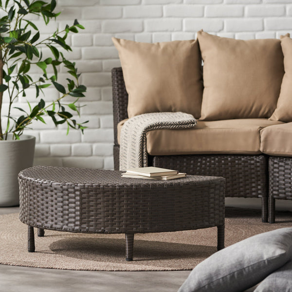 English Elm Christopher Knight Home® - PT LIMON Coffee Table – Stylish Faux Rattan & Iron Frame, No Assembly, 270 lb Capacity, Modern Low Profile Table Dark Brown 54787.00