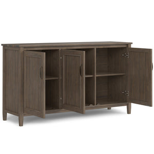 English Elm Lev Solid Wood Wide Storage Cabinet Smoky Brown – 3-Door Adjustable Shelves, Grooved Transitional Design, Brushed Bronze Handles, 60" W B136P158824