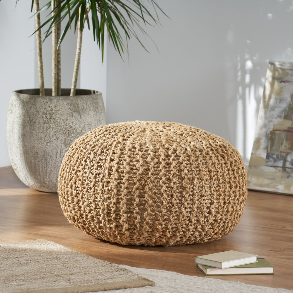 English Elm Christopher Knight Home® - HANDMADE JUTE POUF Natural Cable Knit Boho Accent Seat & Footrest – Versatile Handmade Décor Cushion 72308.00