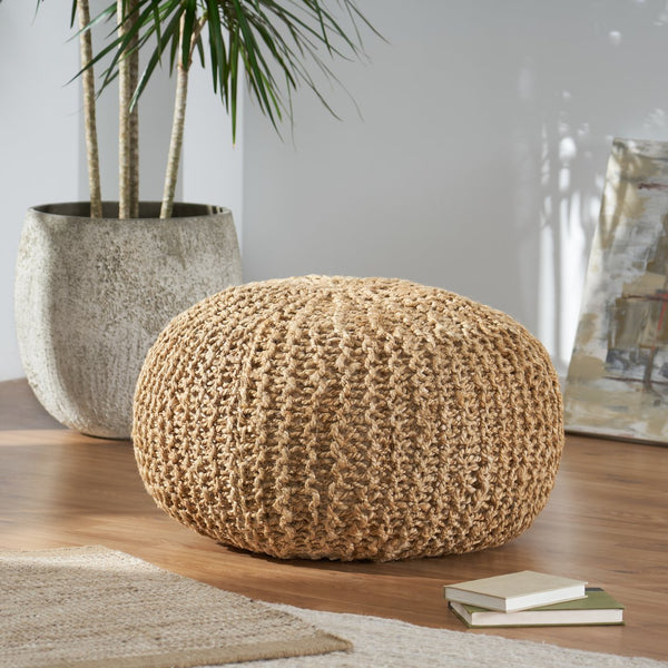 English Elm Christopher Knight Home® - HANDMADE JUTE POUF Natural Cable Knit Boho Accent Seat & Footrest – Versatile Handmade Décor Cushion 72308.00