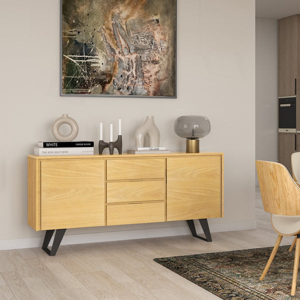English Elm Lowry - Modern Industrial Sideboard Buffet In Warm Oak Veneer With Durable Storage Solutions B136P158871