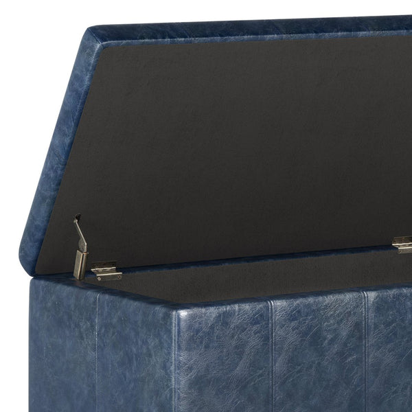 English Elm Dover Storage Ottoman Bench - Denim Blue Vegan Leather, Stylish Seating & Hidden Storage Solution B136P159039
