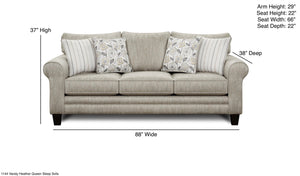 Fusion Vandy Queen Sleep Sofa In Greige With Reversible Cushions & Stylish Pillows For Cozy Comfort Greige Ws,100% Polyester 1144 Vandy Heather Queen Sleep Sofa