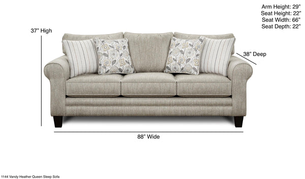 Fusion Vandy Queen Sleep Sofa In Greige With Reversible Cushions & Stylish Pillows For Cozy Comfort Greige Ws,100% Polyester 1144 Vandy Heather Queen Sleep Sofa
