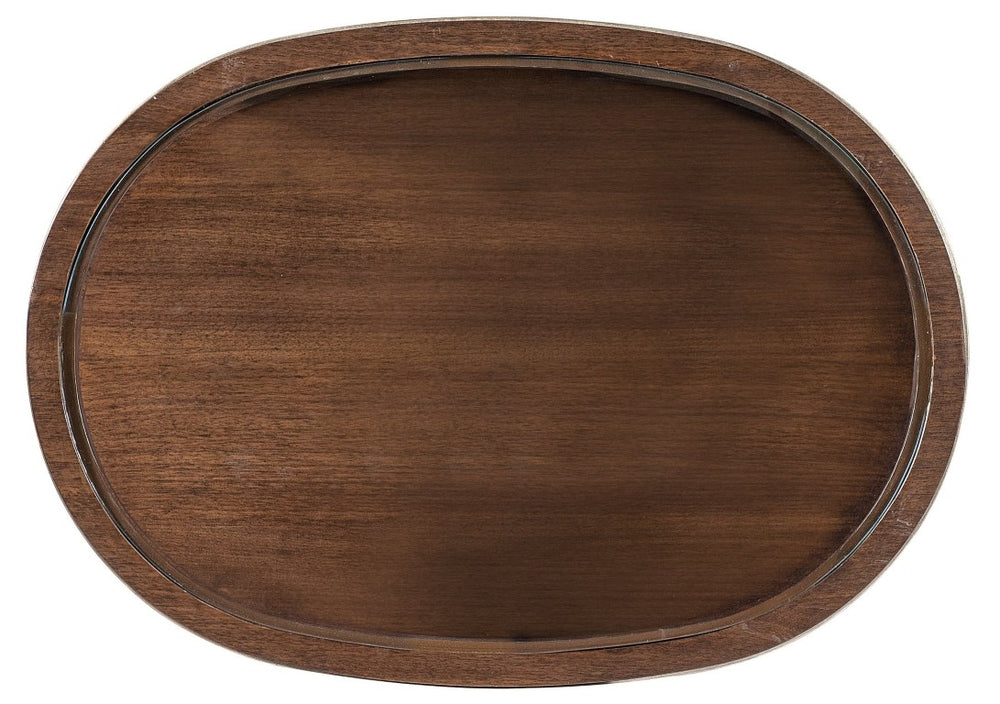 Hooker Furniture Melange Oval Contours Side Table With Beveled Glass Top, Dark Walnut & Champagne Trim, Drawer Shelf 628-80549-89