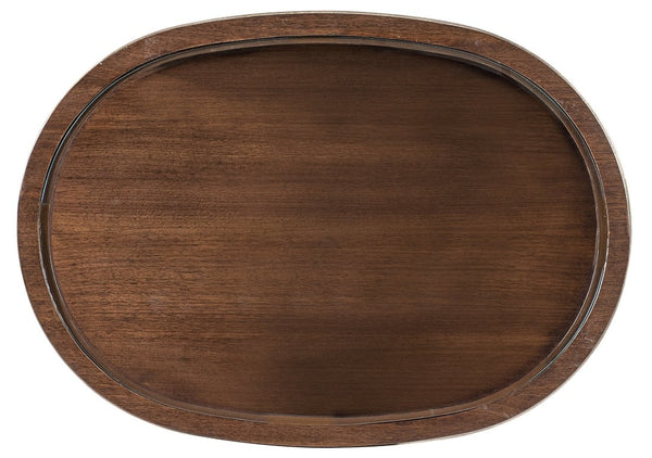 Hooker Furniture Melange Oval Contours Side Table With Beveled Glass Top, Dark Walnut & Champagne Trim, Drawer Shelf 628-80549-89