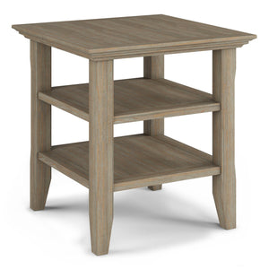 English Elm Acadian End Table - Handcrafted Distressed Grey Wood With Open Shelves For Stylish Storage & Display B136P159690