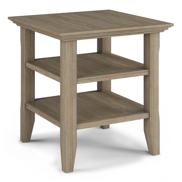 English Elm Acadian End Table - Handcrafted Distressed Grey Wood With Open Shelves For Stylish Storage & Display B136P159690