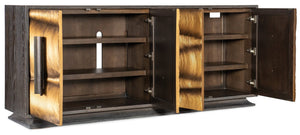Hooker Furniture Melange Four Door Credenza With Gold Swirl Resin Doors, Oak Veneer, Built-In Power & Bronze Hardware 628-85633-15