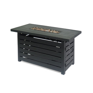 English Elm Rectangular Iron Propane Fire Table with Hidden Tank Storage and 30000 Btu Output 66597.00BLK-30K