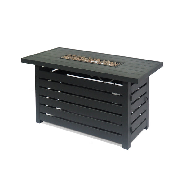 English Elm Rectangular Iron Propane Fire Table with Hidden Tank Storage and 30000 Btu Output 66597.00BLK-30K