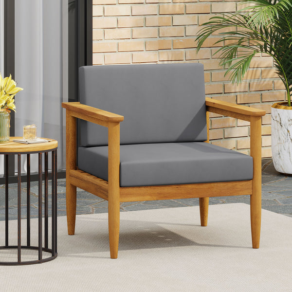 English Elm Christopher Knight Home® - GAVIN Acacia Club Chair Dark Grey with Water-Resistant Cushions, Slat Wood Design, 29"W x 27"D 67311.00DGRY