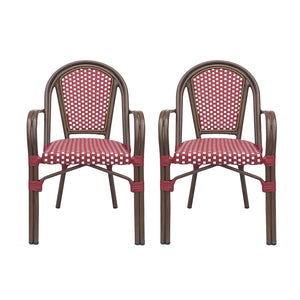 English Elm Bistro Wicker Outdoor Dining Chairs Set of Two with Rust Resistant Aluminum Frame Patio 72905.00RED