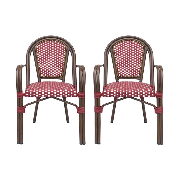 English Elm Bistro Wicker Outdoor Dining Chairs Set of Two with Rust Resistant Aluminum Frame Patio 72905.00RED