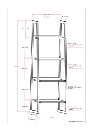 English Elm Sawhorse - Mid-Century Industrial Ladder Shelf With Walnut Veneer & Charcoal Metal Frame - Versatile Storage B136P159591-GIGA