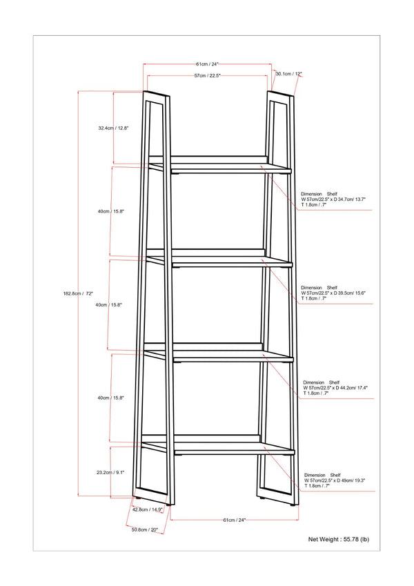 English Elm Sawhorse - Mid-Century Industrial Ladder Shelf With Walnut Veneer & Charcoal Metal Frame - Versatile Storage B136P159591-GIGA