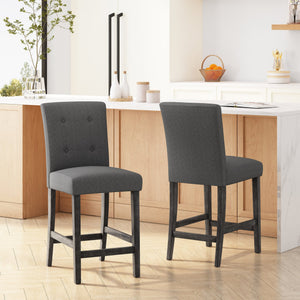 English Elm Christopher Knight Home® - Contemporary Button-Tufted Fabric Counter Stools Set of 2 with Espresso Legs, Waffle Stitch Comfort Charcoal 71254.00CHAR