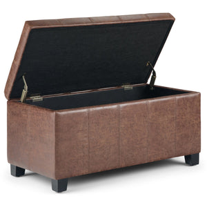 English Elm Dover Storage Ottoman Bench - Stylish Distressed Umber Brown Faux Leather With Hidden Storage B136P159041