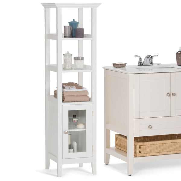 English Elm Acadian Bath Storage Tower – Sleek Pure White Cabinet With Adjustable Shelves For Modern Spaces B136P158499