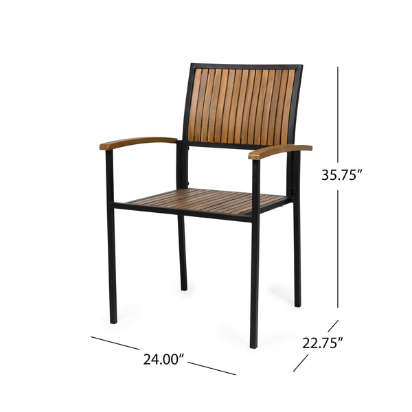 English Elm Christopher Knight Home® - BRIDGET Acacia Wood and Metal Dining Chair Set of 2 — Weather-Resistant Vertical Slat Design, Durable Teak+ Black 63338.00
