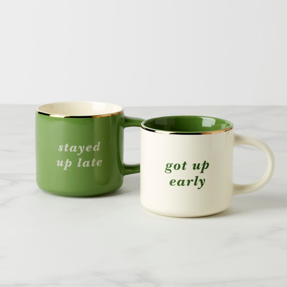 Lenox Kate Spade Got Up Early & Stayed Up Late Mugs, Set of 2 Green, NO COLOR STONEWARE 897462