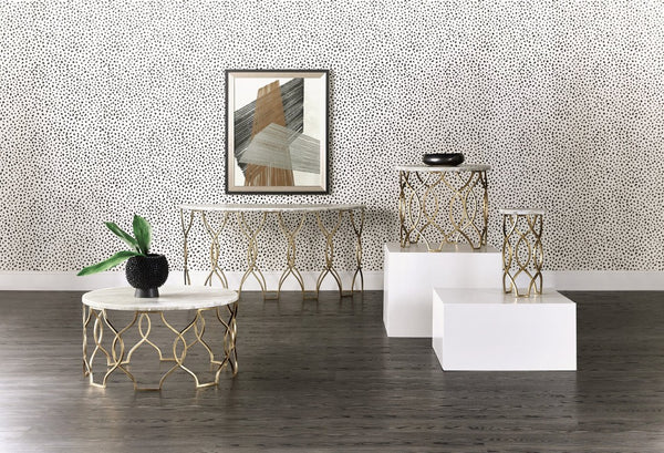 Hooker Furniture Melange Corrina Martini Table — Art Deco Gold-Leaf Fretwork With Tumbled White Onyx Parquet Top, 12" Footprint 5952-80117-02