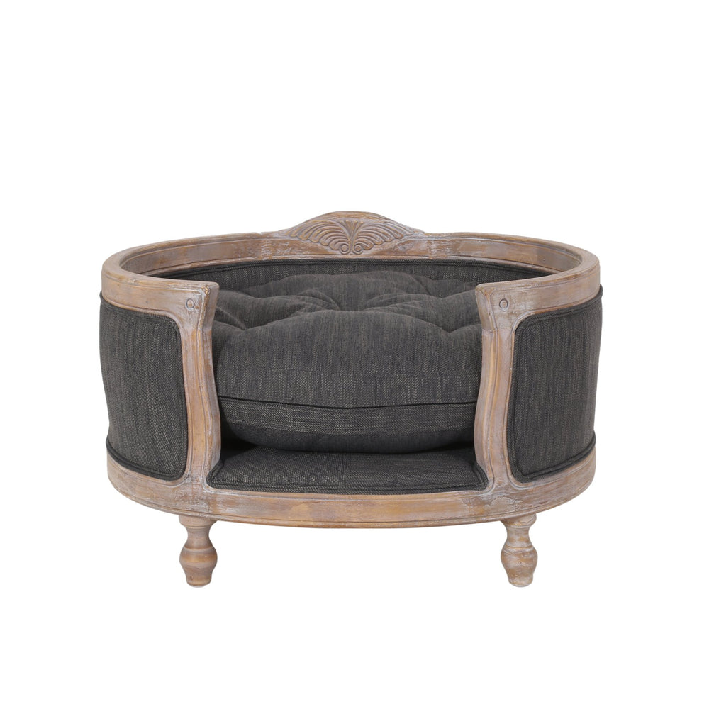 English Elm Pet Bed with Tufted Cushion Solid Birch Turned Legs Upholstered Living Room Sofa Style 72913.00