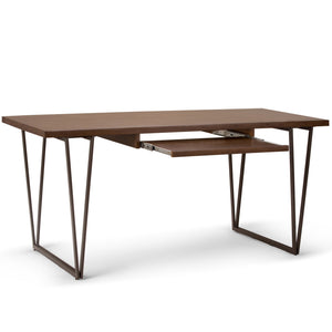 English Elm Ryder Solid Wood Desk - Natural Aged Brown Finish, Large Top & Keyboard Tray, Industrial V-Base B136P159524