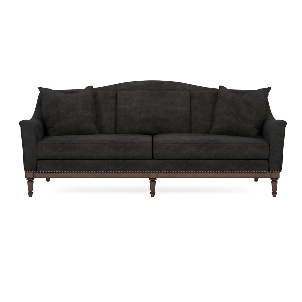 A.R.T. Furniture Magritte Sofa - Luxurious Charcoal Velvet With Traditional Camel Back Design & Aged Brass Accents Grey Rubberwood Solids,Foam,Fabric,Metal 528501-1730aa