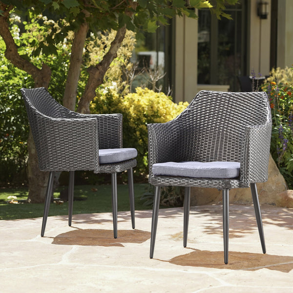 English Elm Christopher Knight Home® - KENNETHCHAIR Stylish PE Rattan Dining Chair Set of 2 with Powder-Coated Iron Frame and Water-Resistant Cushions Grey 61209.00C
