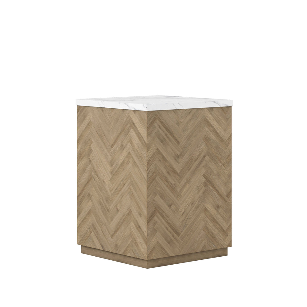 A.R.T. Furniture Garrison Accent Table With Travertine Top And Herringbone Base – Casual Contemporary Elegance Brown Parawood Solids With Ash Embossing,White Oak Veneers,Travertine 322309-1302